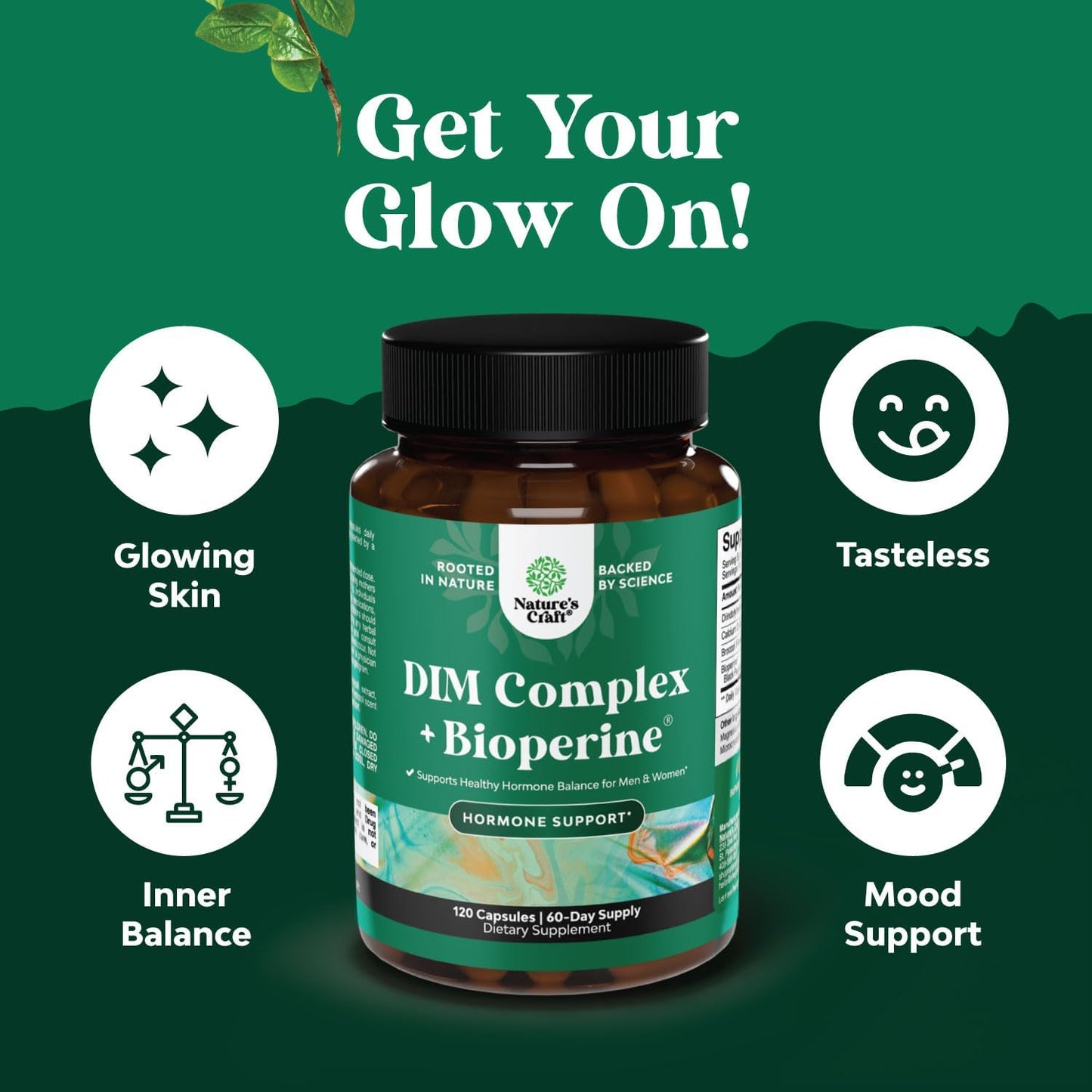 120 Count Natures Craft DIM Supplement with Bioperine for Hormone Balance & Radiant Skin