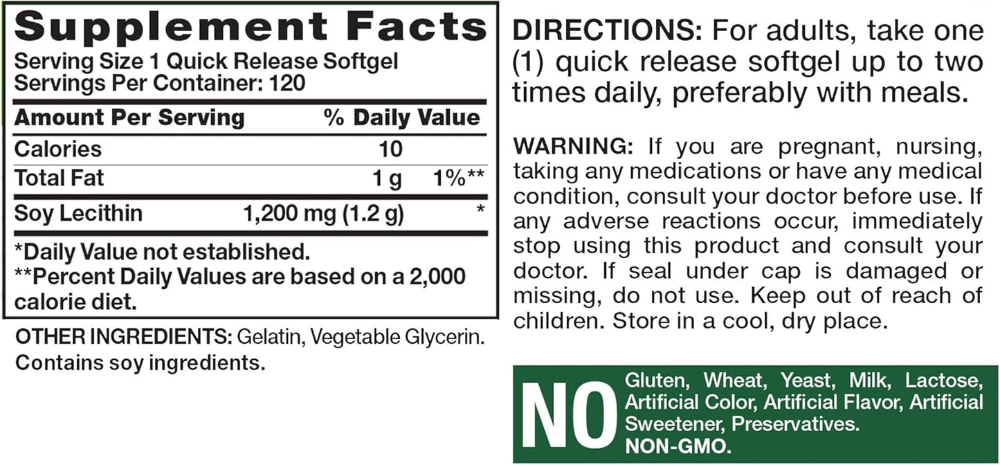 120 Count Nature's Truth Ultra SOYA Lecithin 1200 mg Dietary Supplement