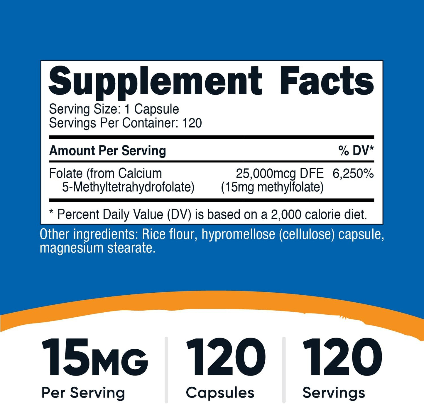 120 Count Nutricost L-Methylfolate 15mg Capsules - Vegan, Non-GMO, Gluten Free (5-MTHF)