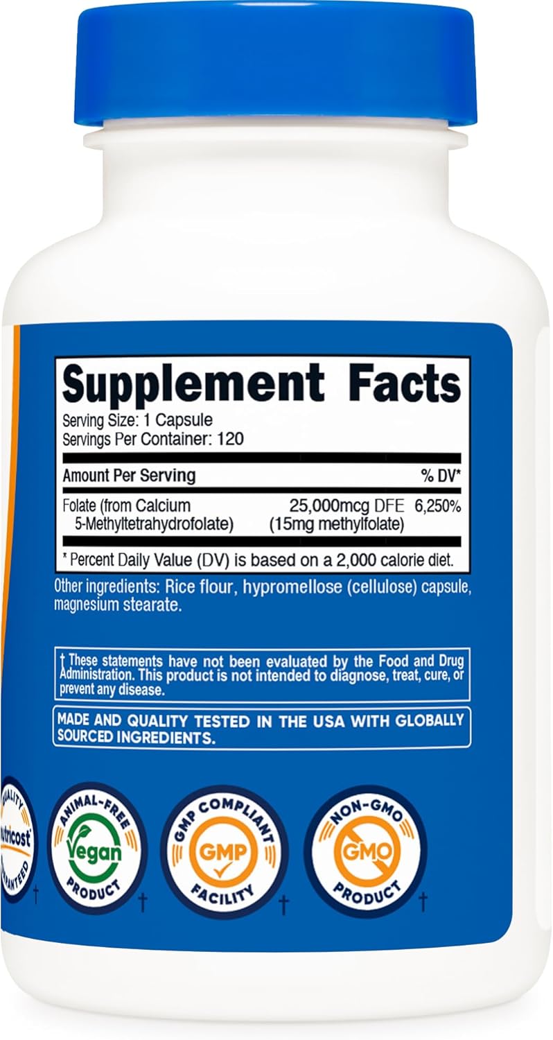 120 Count Nutricost L-Methylfolate 15mg Capsules - Vegan, Non-GMO, Gluten Free (5-MTHF)