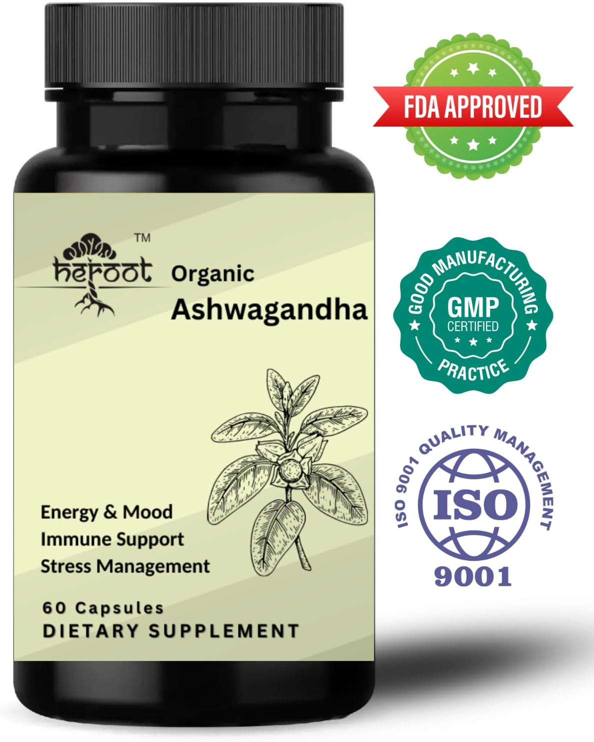 120-Count Organic Ashwagandha Capsules for Stress Relief and Mood Enhancement
