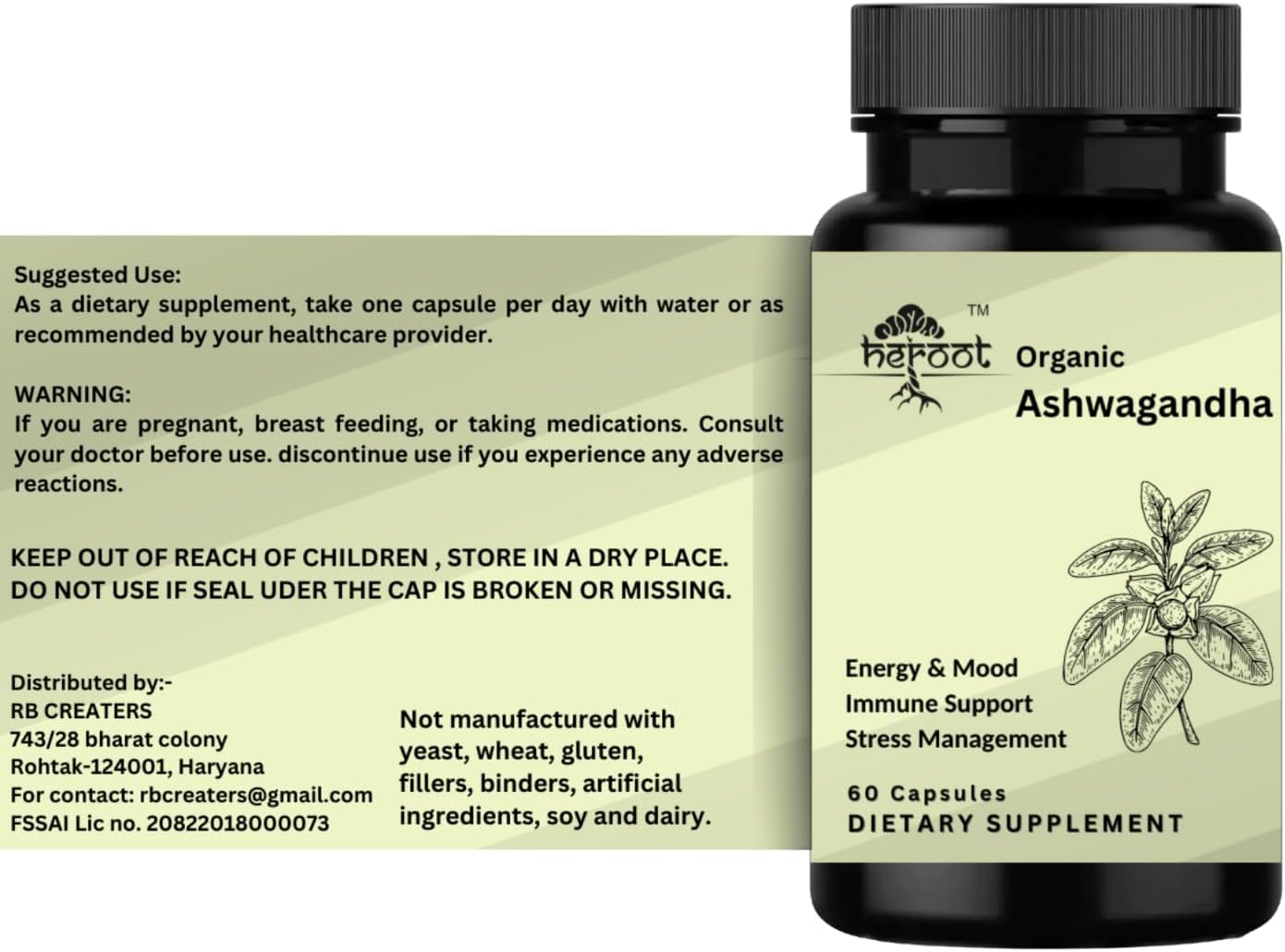 120-Count Organic Ashwagandha Capsules for Stress Relief and Mood Enhancement