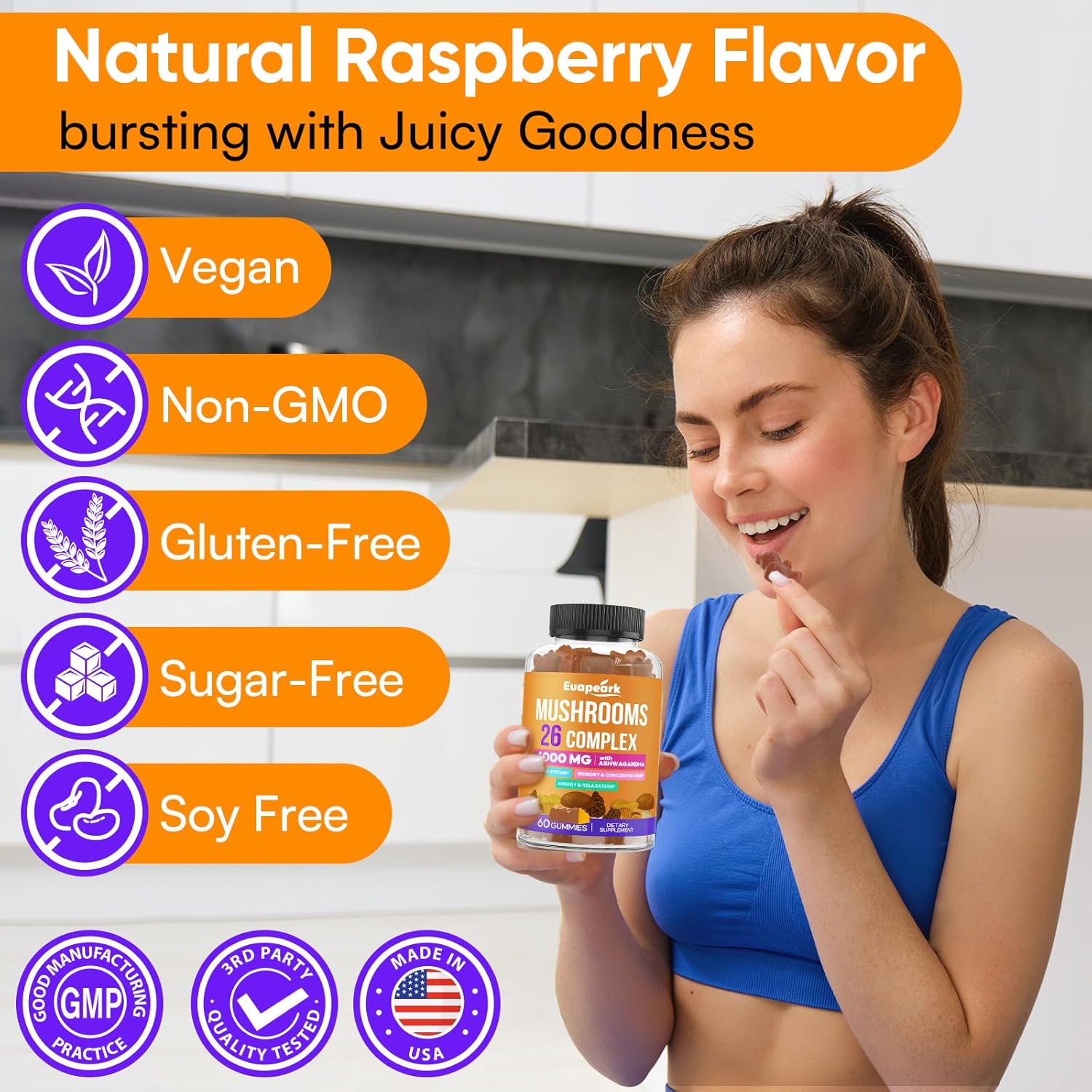 120 Count Organic Mushroom Gummies for Memory & Focus, 26-in-1 Complex with Ashwagandha & Lion's Mane.