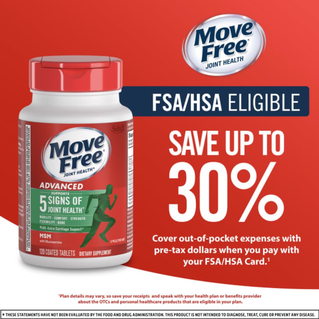 120 Count Pack of 2 Move Free Advanced Plus MSM with Glucosamine & Chondroitin - Joint Health Supplement