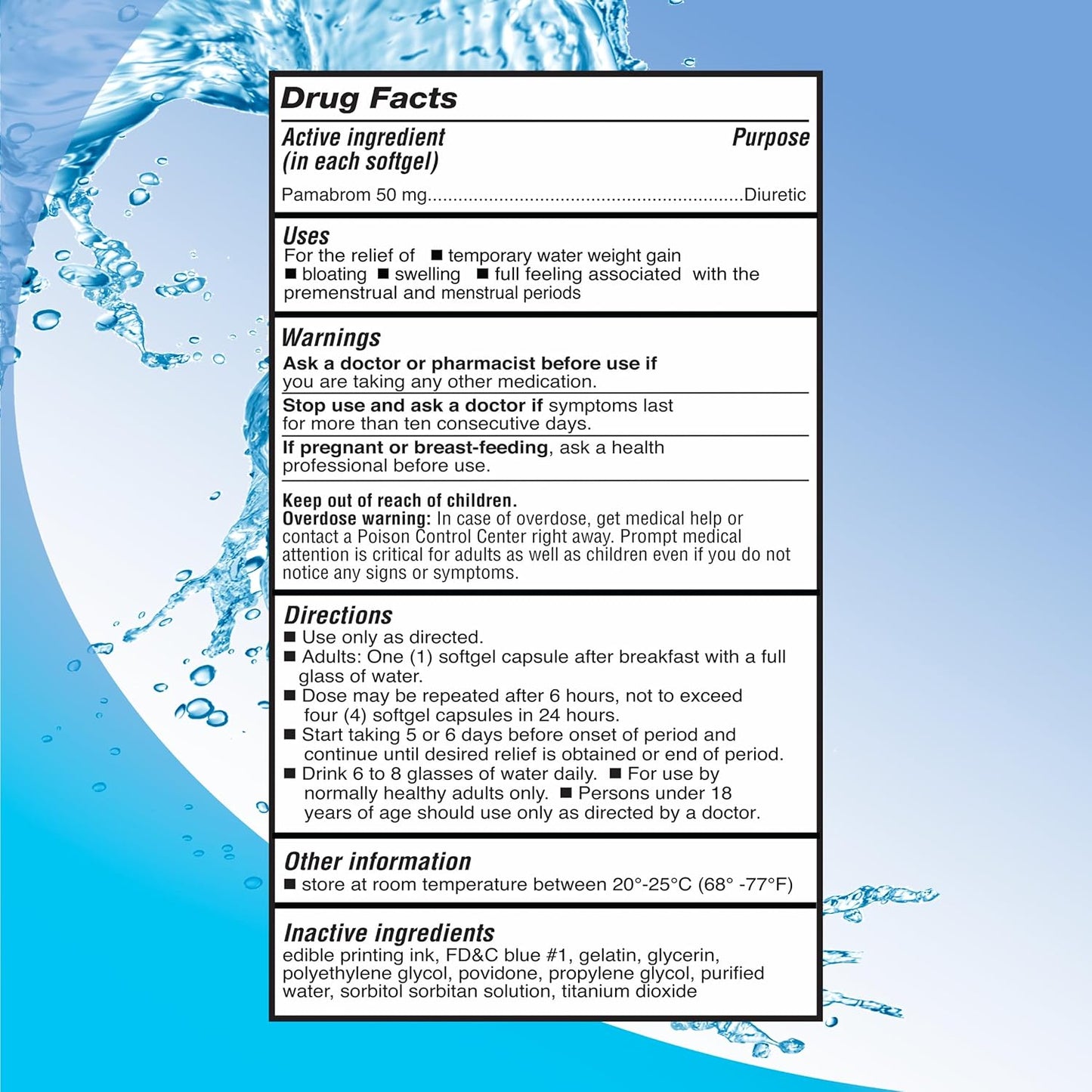 120 Count Pambrom 50mg Softgels for Water Weight Relief - Powerful Caffeine-Free Diuretic Formula to Reduce Bloating and Heaviness