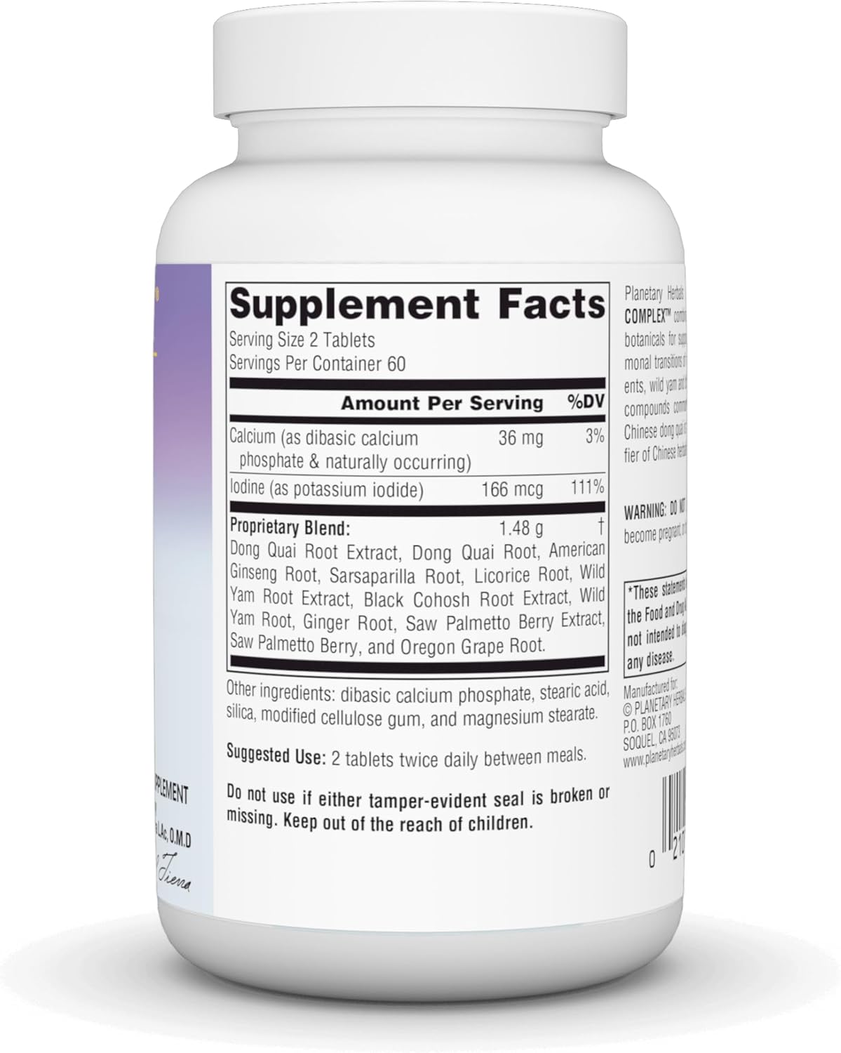 120 Count Planetary Herbals Wild Yam-Black Cohosh Complex Tablets for Menopausal Support