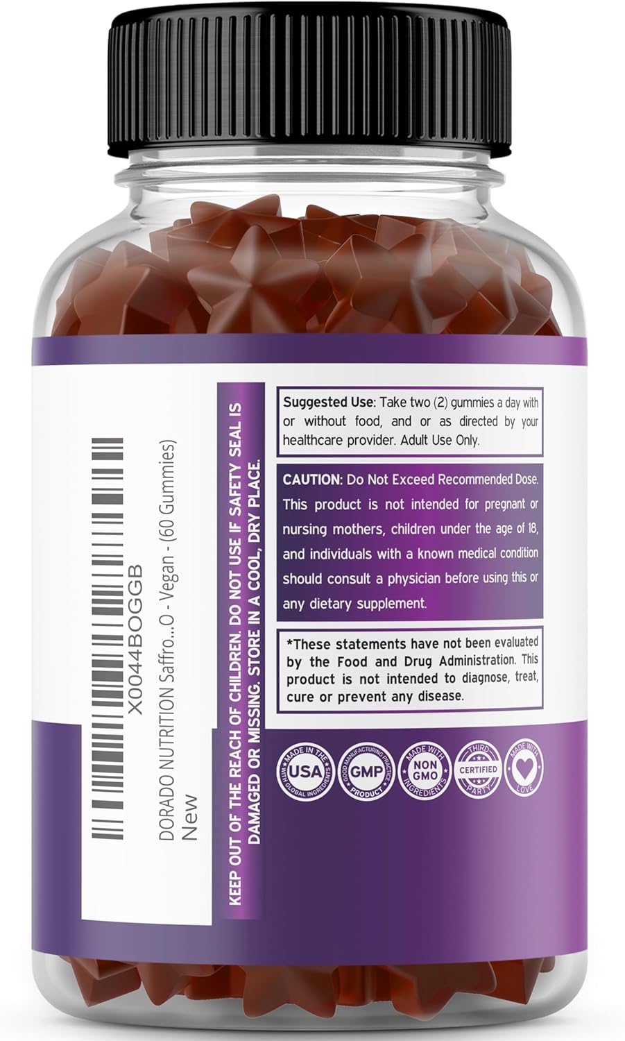 120 Count Premium Saffron and Mushroom Gummies - Sugar Free Supplement by DORADO NUTRITION