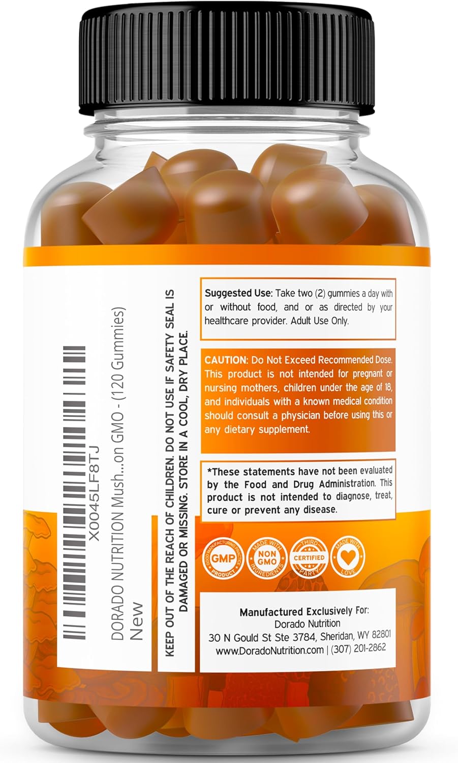 120 Count Premium Saffron and Mushroom Gummies - Sugar Free Supplement by DORADO NUTRITION