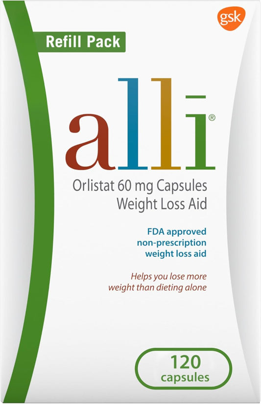 120 Count Refill Pack of alli Orlistat 60 mg Capsules for Weight Loss - Non Prescription Diet Pills