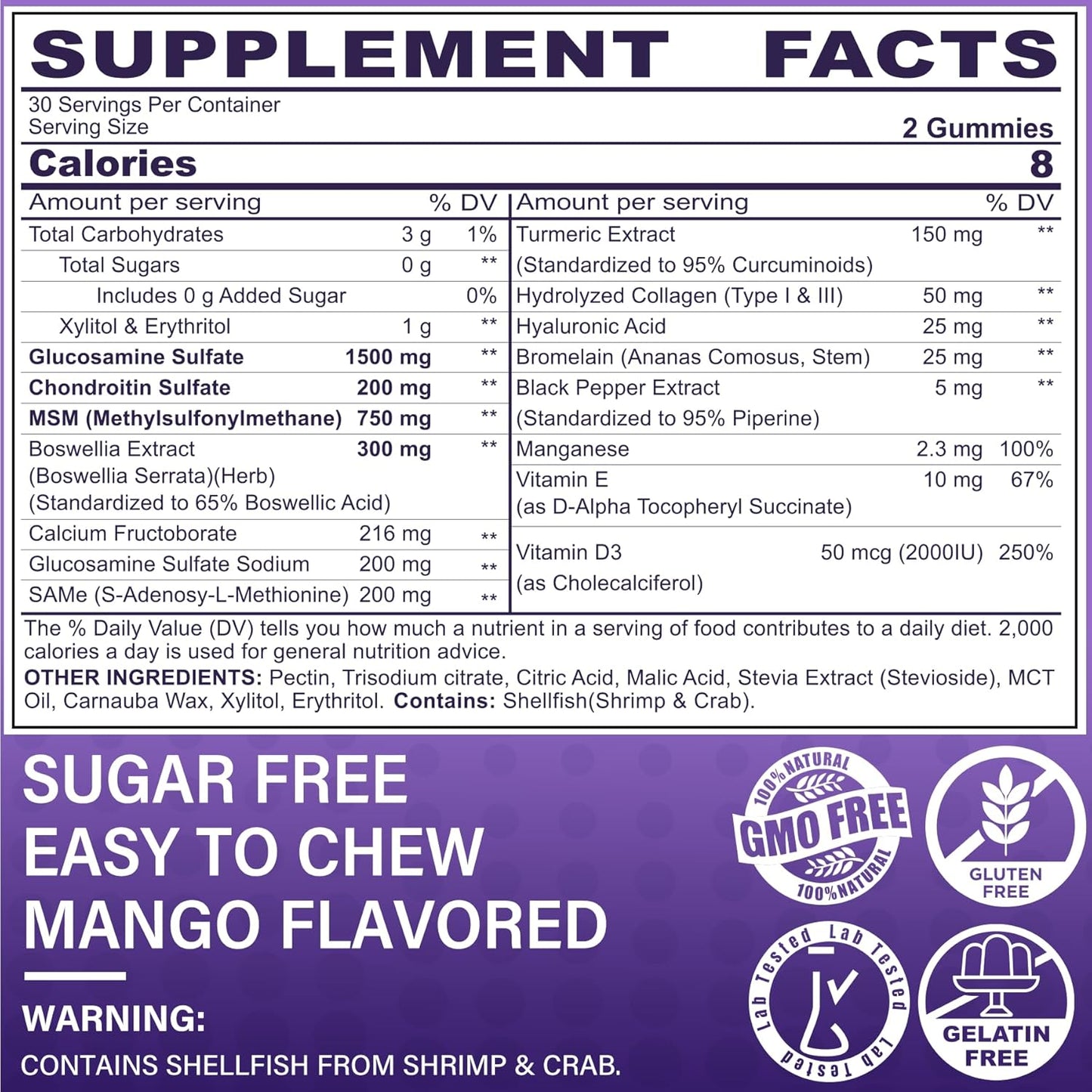 120-Count Sugar-Free Glucosamine Chondroitin MSM Gummies with 60 CoQ10 250mg Gummies by LILICARE