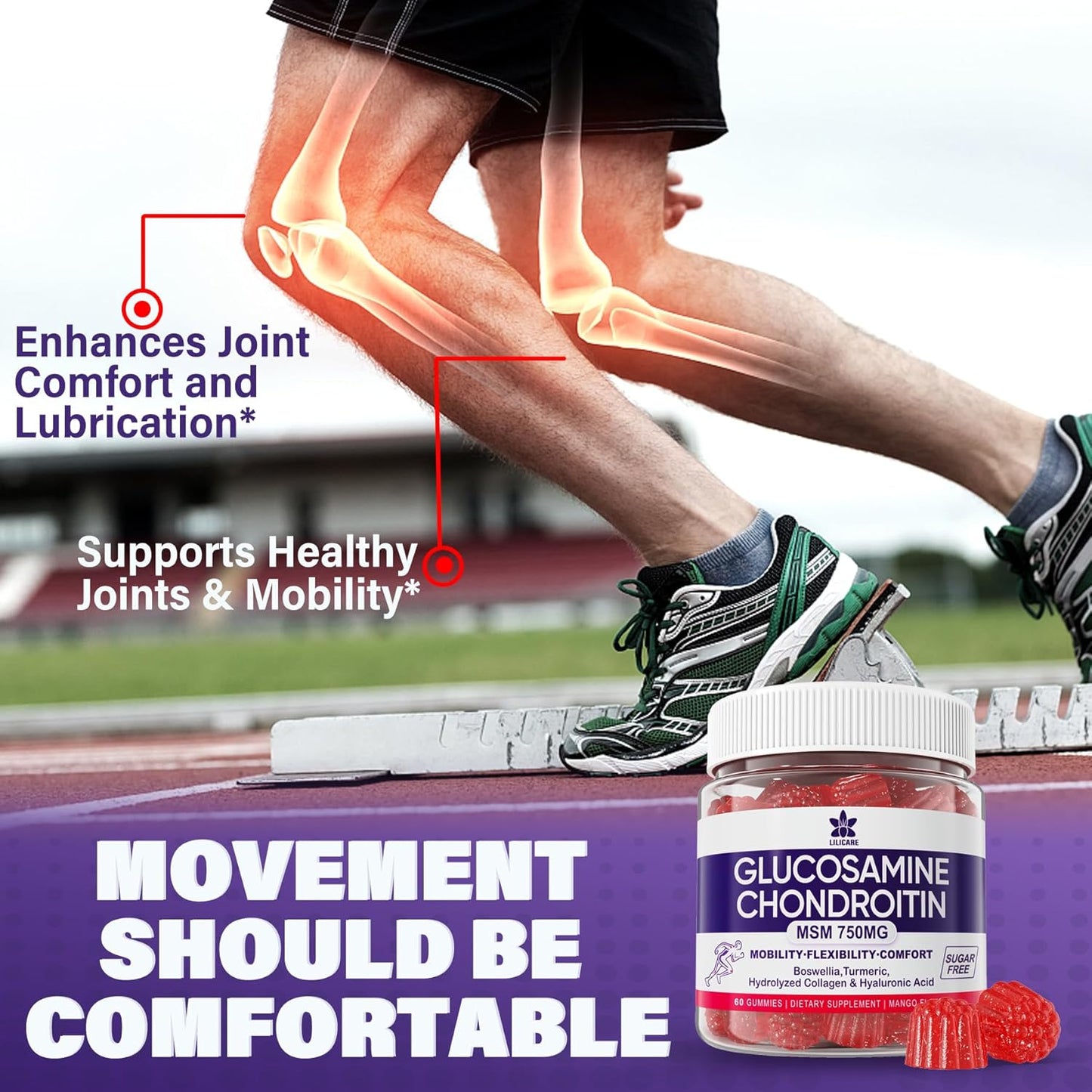 120-Count Sugar-Free Glucosamine Chondroitin MSM Gummies with 60 CoQ10 250mg Gummies by LILICARE