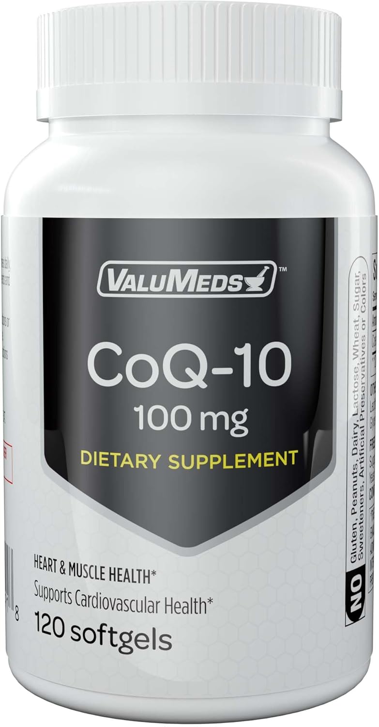 120 Count ValuMeds CoQ-10 Non-GMO Supplement Softgels for Heart Health & Energy Support, Gluten Free - 100 mg
