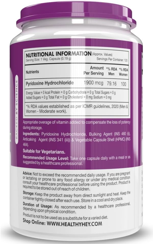 120 Count Vegetarian Capsules of Generic Pyridoxine Vitamin B6