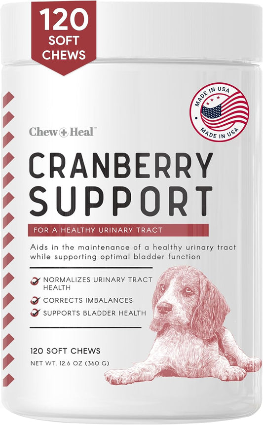 120 Cranberry Soft Chews for Dog UTI Treatment - Supports Healthy Urinary Tract & Bladder Control - Echinacea, Vitamin C - Corrects Imbalances