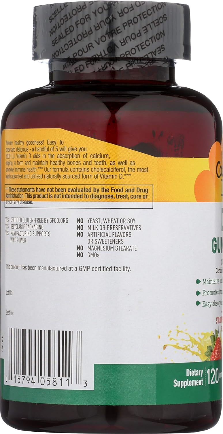 120 CT Country Life Strawberry & Orange D3 Gummies - Vitamin D Supplement for Immune Support