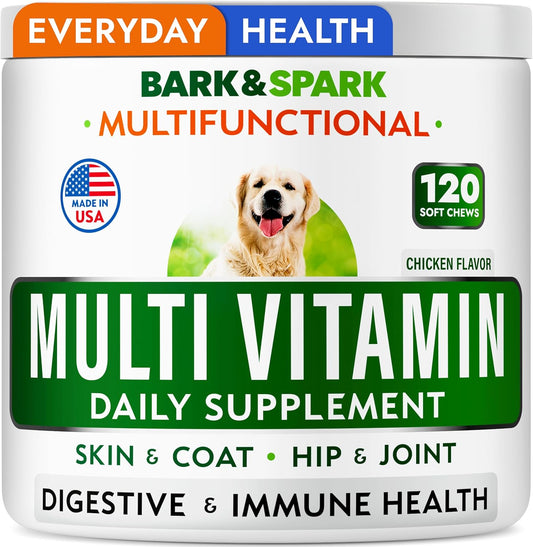 120 Ct Dog Multivitamin Chewable Treats with Glucosamine Chondroitin, Omega, and Probiotics for Joint Support, Skin & Coat Health