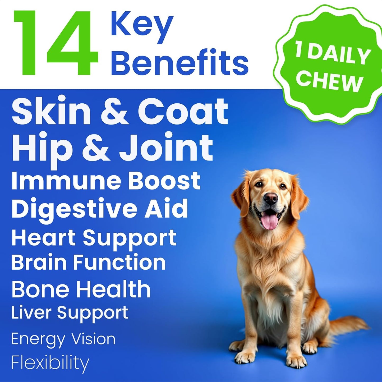 120 Ct Dog Multivitamin Chewable Treats with Glucosamine Chondroitin, Omega, and Probiotics for Joint Support, Skin & Coat Health