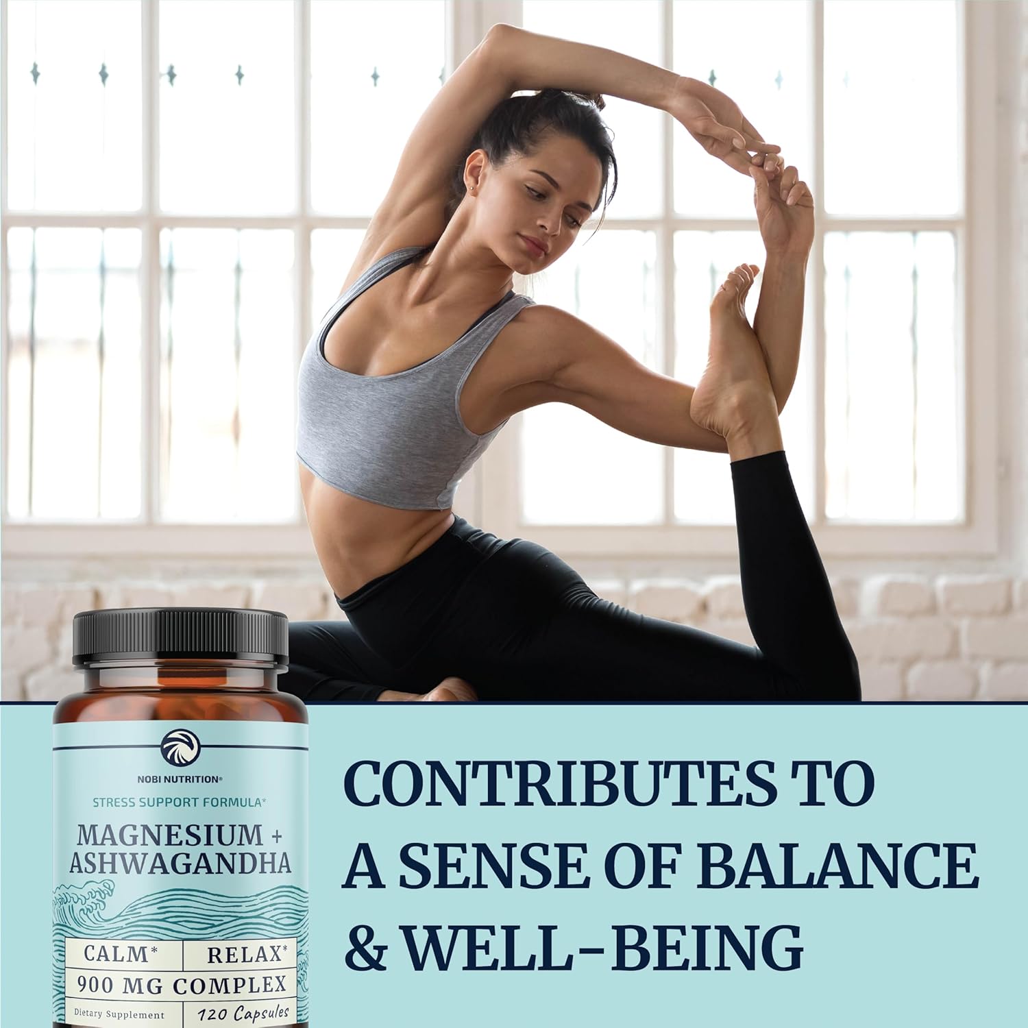 120 Ct Nobi Nutrition Magnesium Ashwagandha Supplement for Calming Mood, Sleep Support, Muscle Health, and Stress Relief | 400mg Mag Citrate & Oxide + 500mg Ashwagandha | Adults Relax and Rest Easy