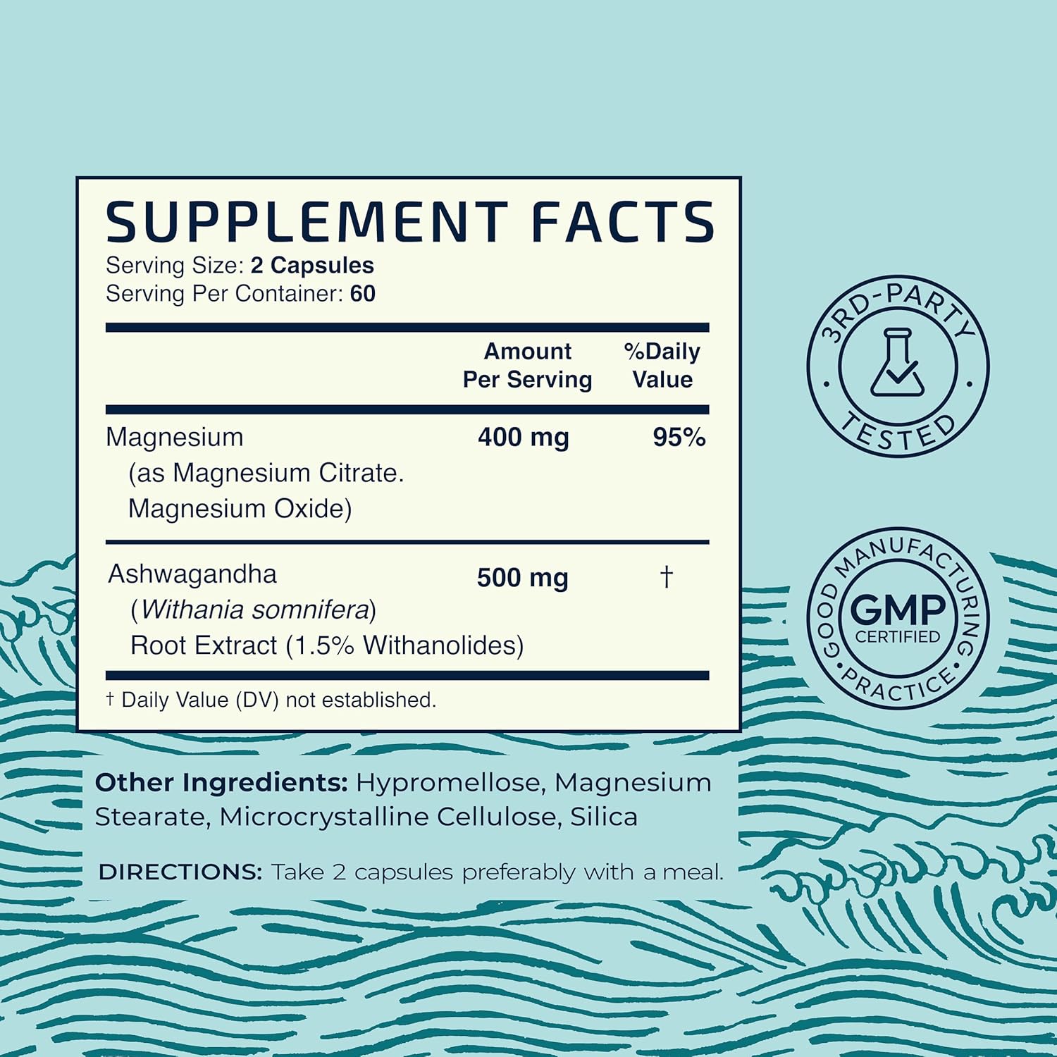 120 Ct Nobi Nutrition Magnesium Ashwagandha Supplement for Calming Mood, Sleep Support, Muscle Health, and Stress Relief | 400mg Mag Citrate & Oxide + 500mg Ashwagandha | Adults Relax and Rest Easy