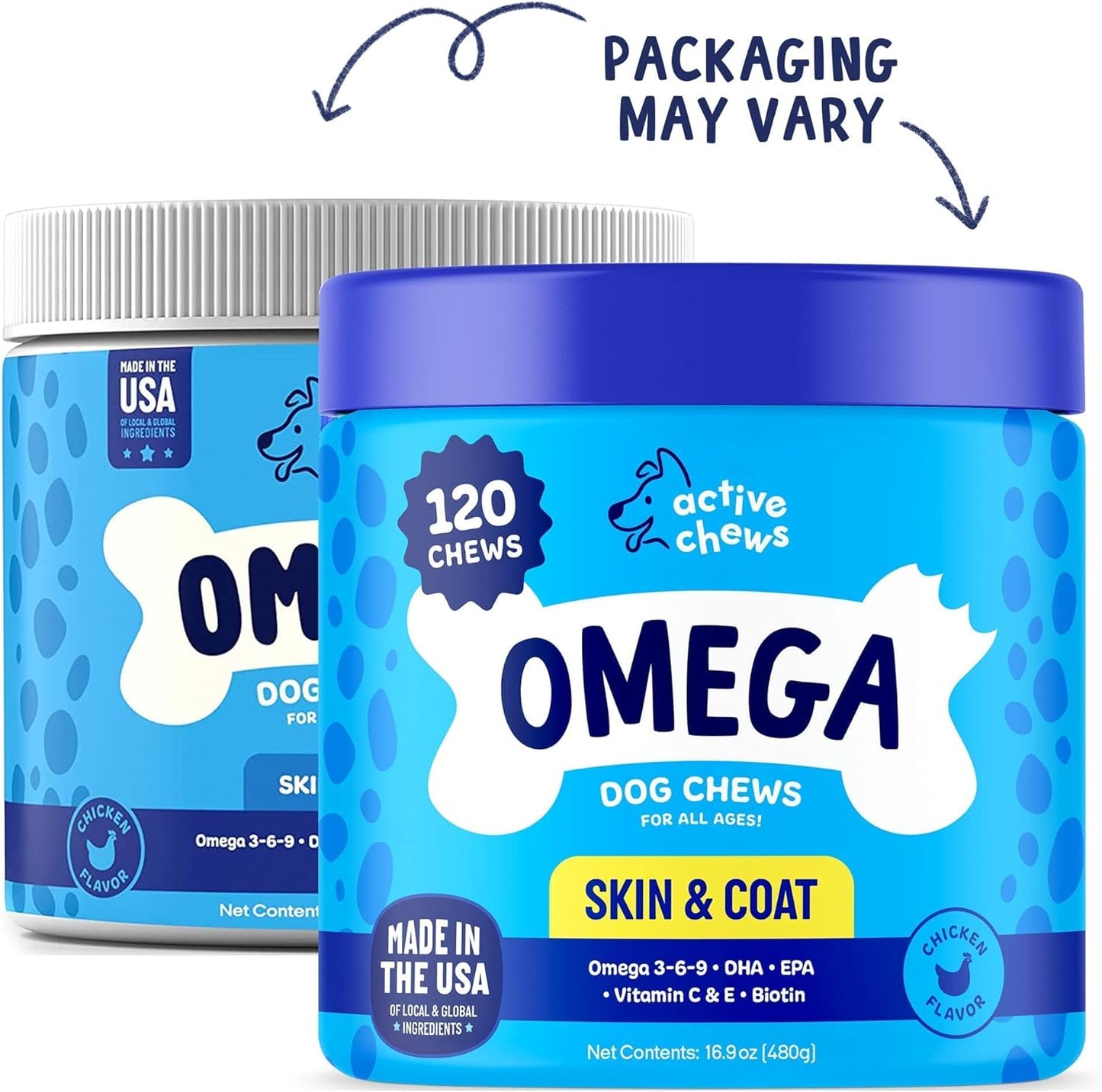 120 ct Omega 3 Soft Chews for Dogs with Biotin & Vitamin E - Skin and Coat Supplement for Itchy, Dry Skin - Shedding Omega 3 6 9 Oil