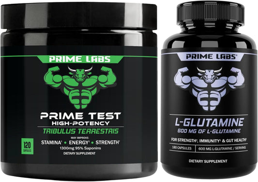 120 ct Prime Labs Tribulus Terrestris + 180 ct L Glutamine Supplement Pack