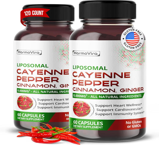 120-Day Supply HarmoVira Liposomal Supplement with Cayenne Pepper, Cinnamon, and Ginger for Digestion and Immunity - USA-Made