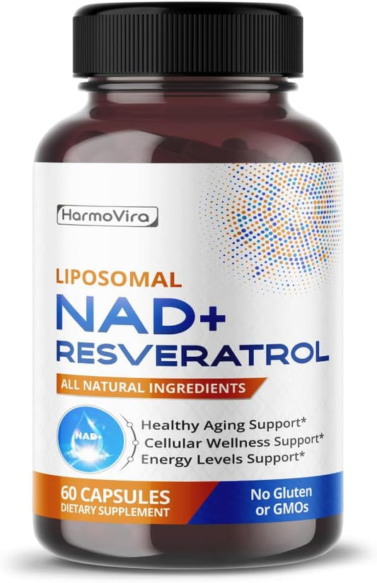 120-day Supply of HarmoVira NAD+ RESVERATROL Quercetin Fisetin Black Pepper - USA Made Healthy Aging & Energy Support Supplement