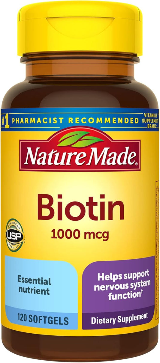 120 Day Supply of Nature Made Biotin 1000 mcg Softgels for Healthy Hair and Skin