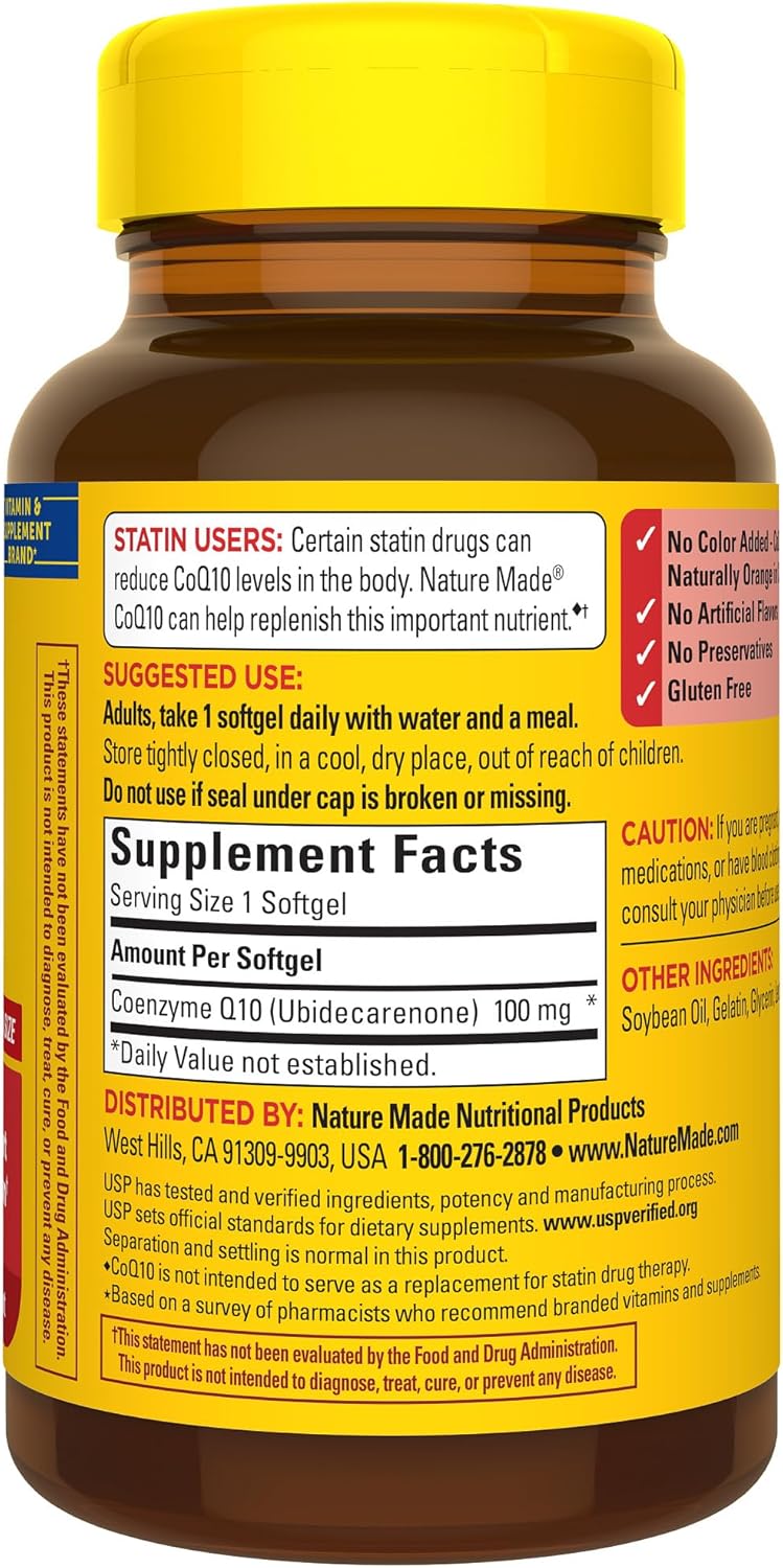 120 Day Supply of Nature Made CoQ10 100mg Softgels for Heart Health Support