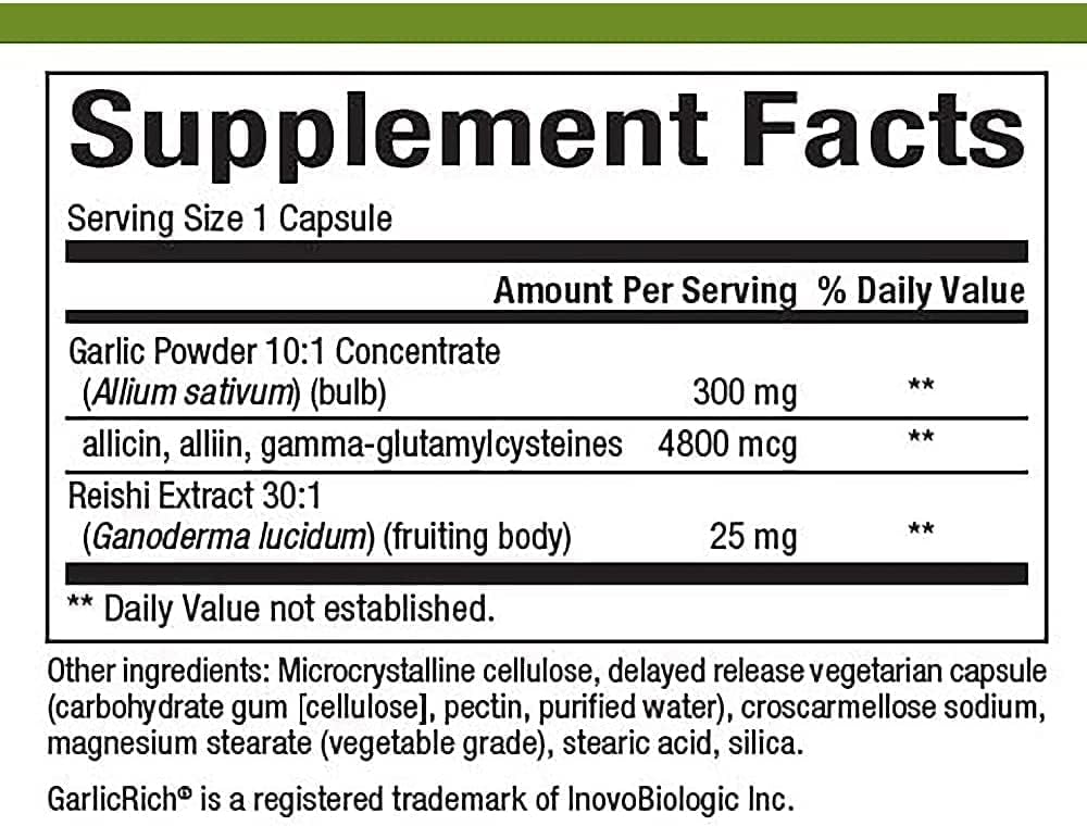 120 Delayed Release Vegetarian Capsules with Super Strength Garlic and Reishi from Natural Factors