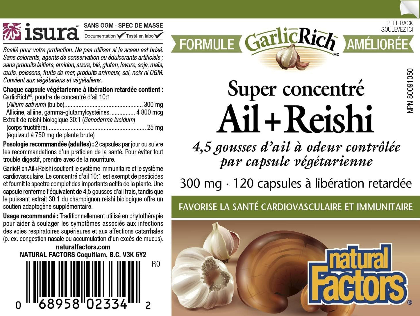120 Delayed Release Vegetarian Capsules with Super Strength Garlic and Reishi from Natural Factors