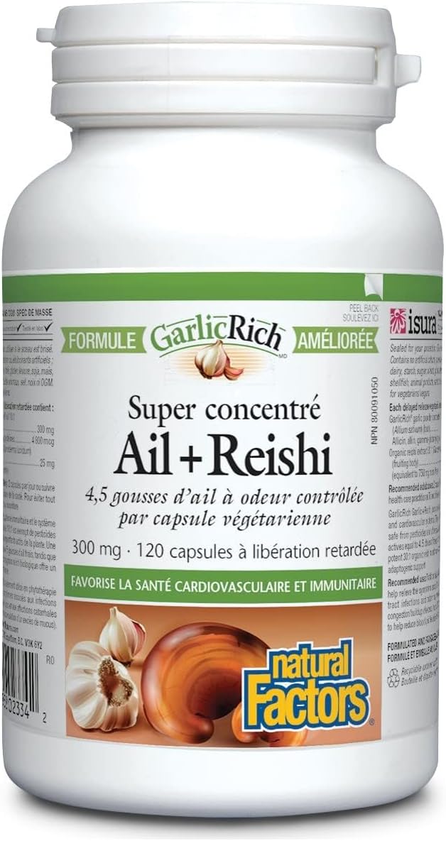 120 Delayed Release Vegetarian Capsules with Super Strength Garlic and Reishi from Natural Factors