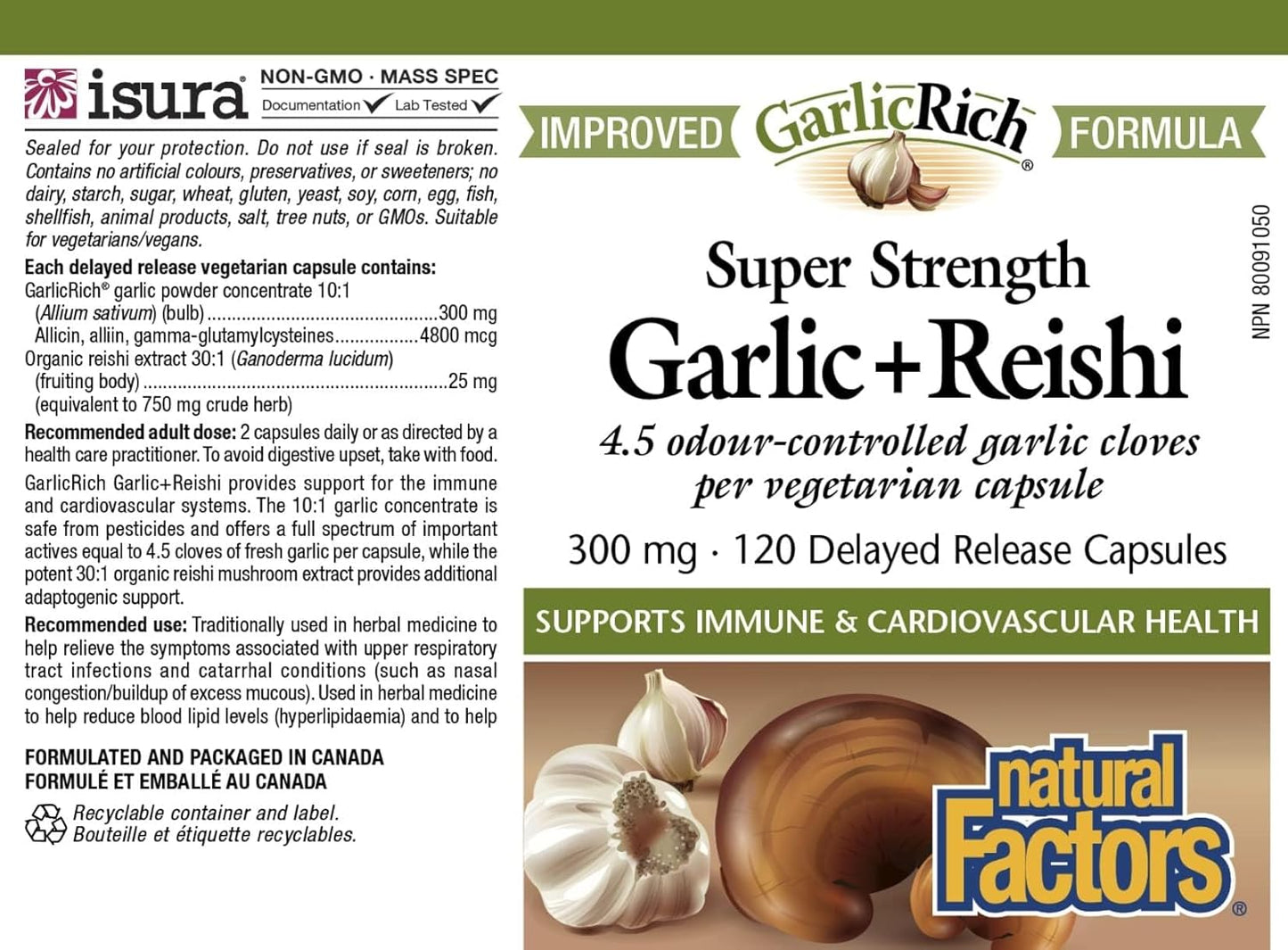120 Delayed Release Vegetarian Capsules with Super Strength Garlic and Reishi from Natural Factors