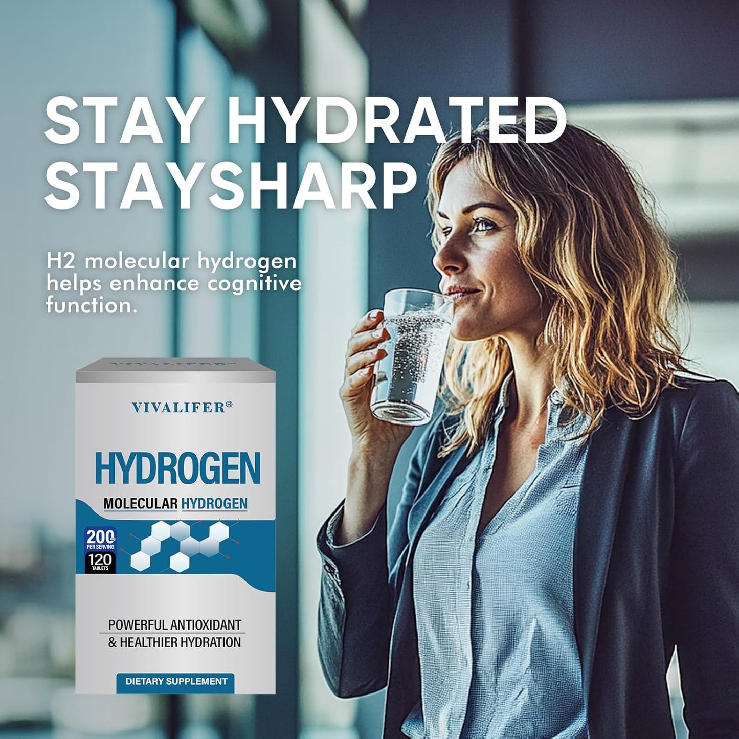 120 DQQI Hydrogen Water Tablets with Magnesium for Brain Health & Energy Boost