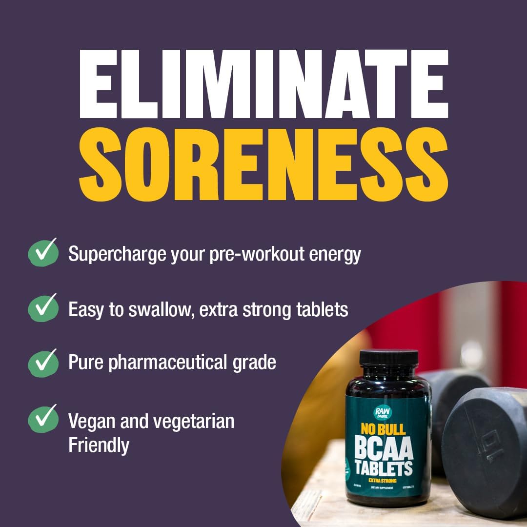 120 Extra Strong 1000mg BCAA Tablets - 2:1:1 Ratio Amino Acid Supplement with Non-GMO Natural Ingredients by Raw Barrel