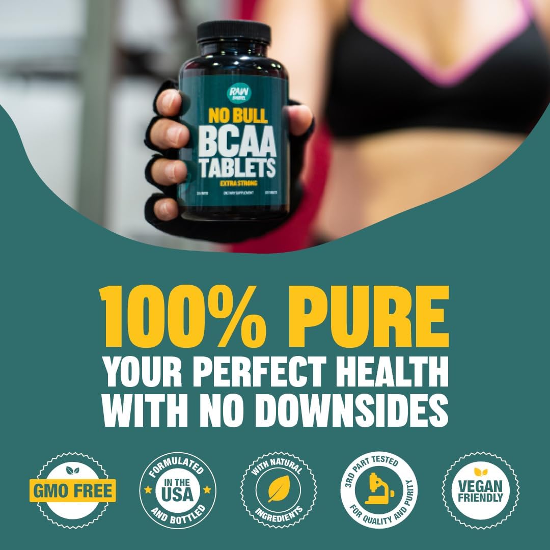 120 Extra Strong 1000mg BCAA Tablets - 2:1:1 Ratio Amino Acid Supplement with Non-GMO Natural Ingredients by Raw Barrel