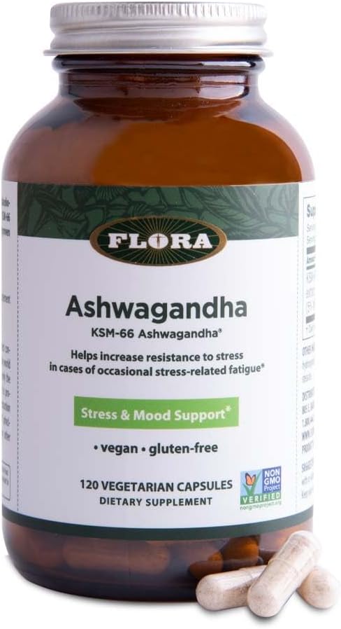 120 Flora Health Ashwagandha Root Capsules KSM-66 300mg - Improve Sleep, Boost Energy, Reduce Stress - Full Spectrum Extract - Vegetarian - 60-Day Supply