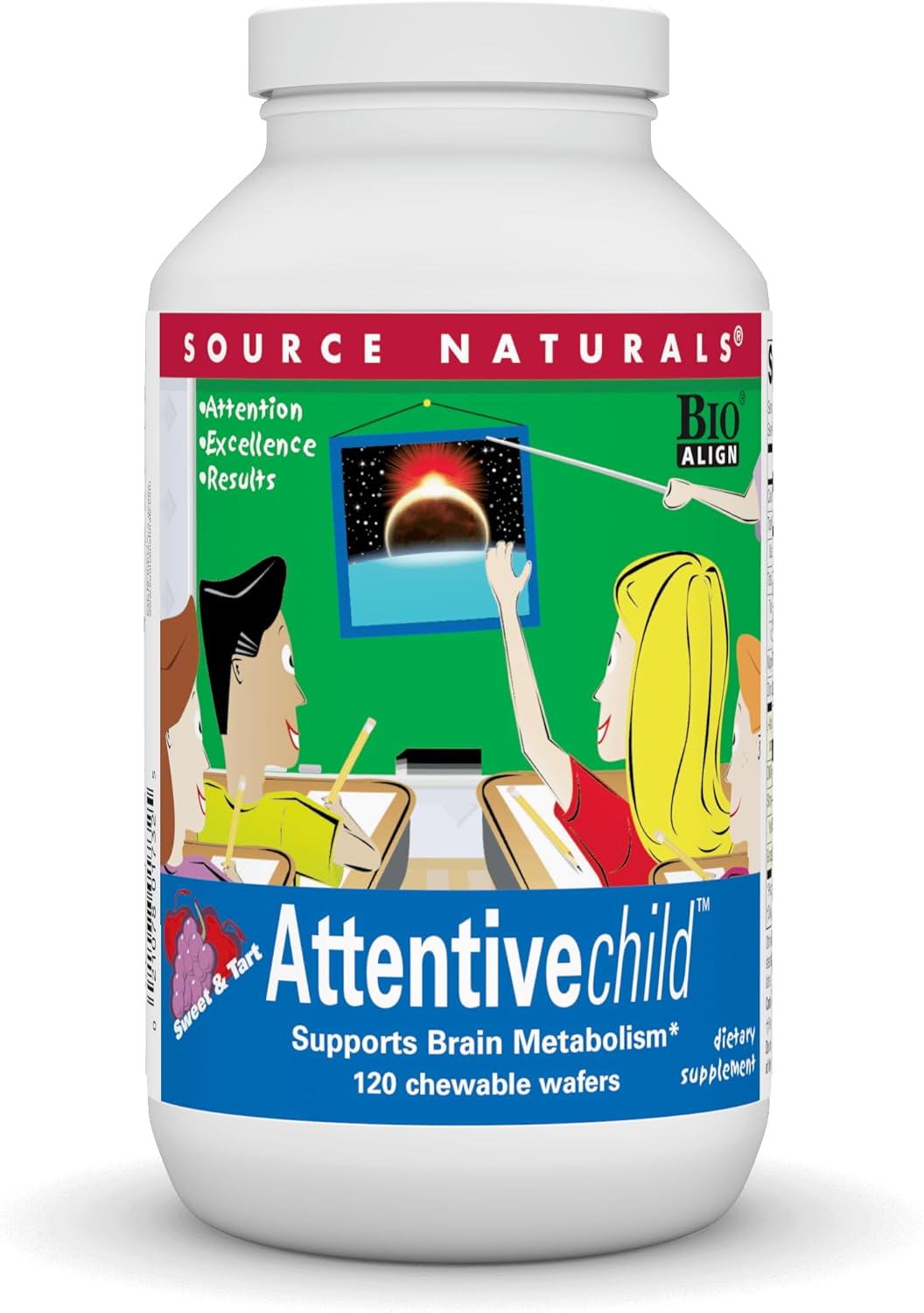 120 Fruit Wafers for Brain Metabolism Support by Source Naturals Attentive Child Chewable