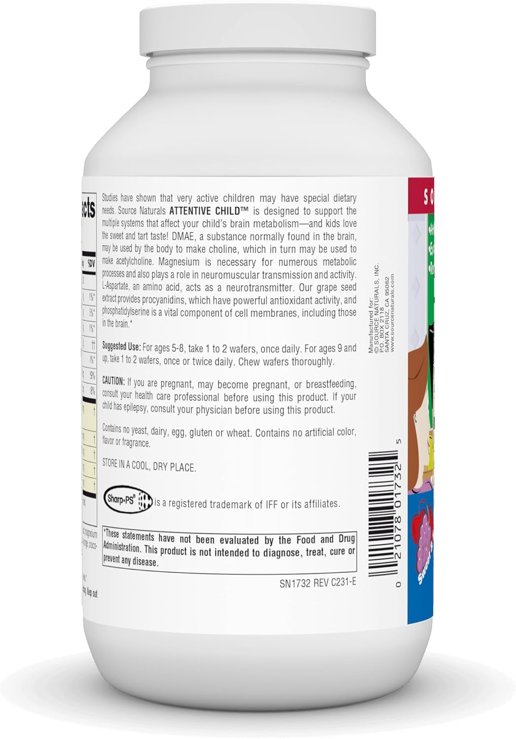 120 Fruit Wafers for Brain Metabolism Support by Source Naturals Attentive Child Chewable