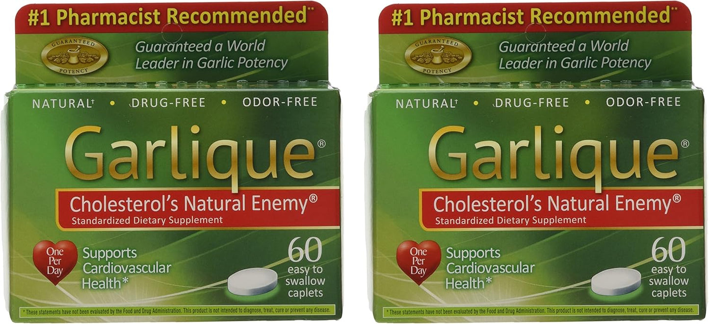 120 Garlique Caplets - 60 Tablets per Bottle (Pack of 2) for Heart Health & Immune Support