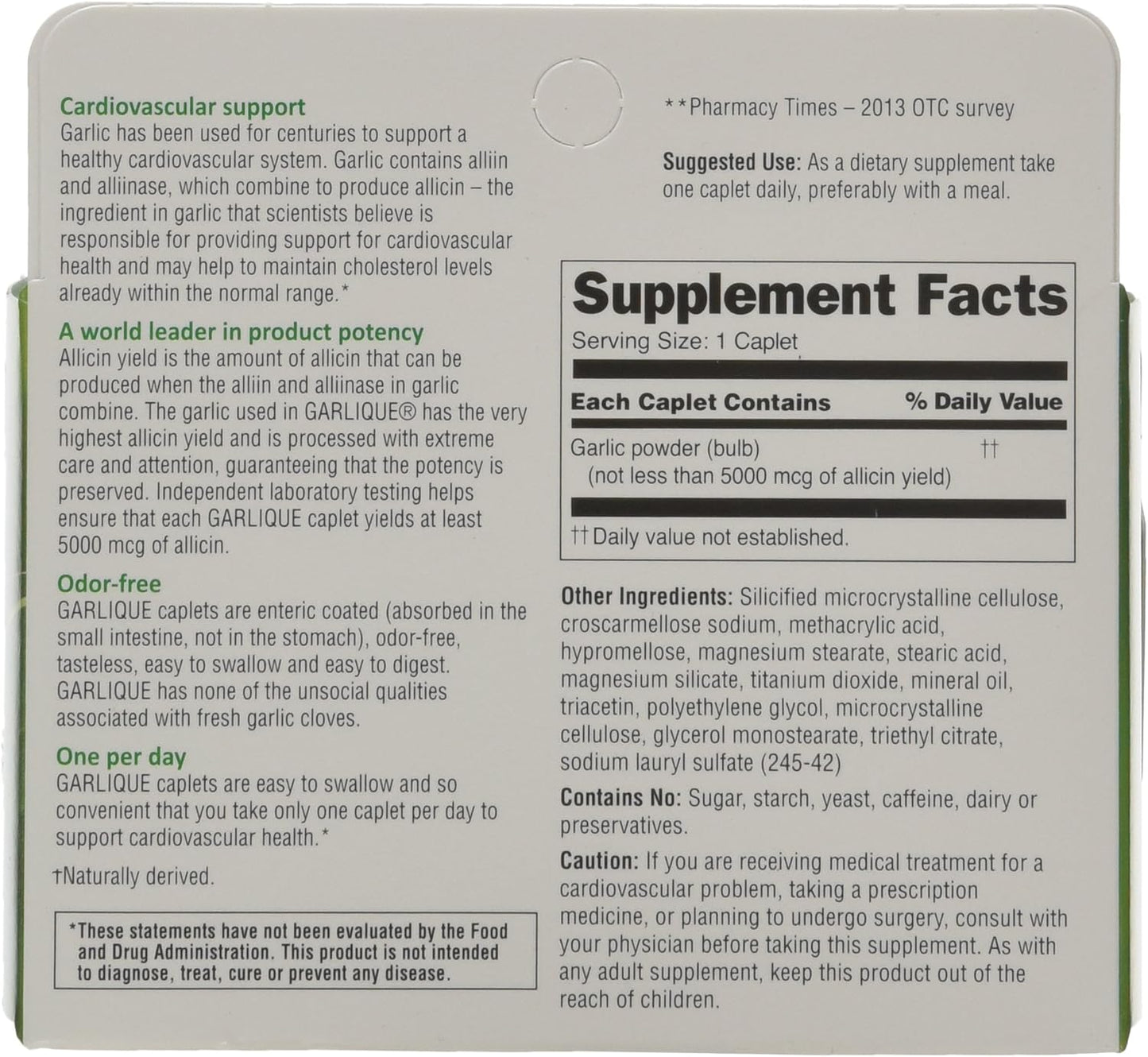 120 Garlique Caplets - 60 Tablets per Bottle (Pack of 2) for Heart Health & Immune Support