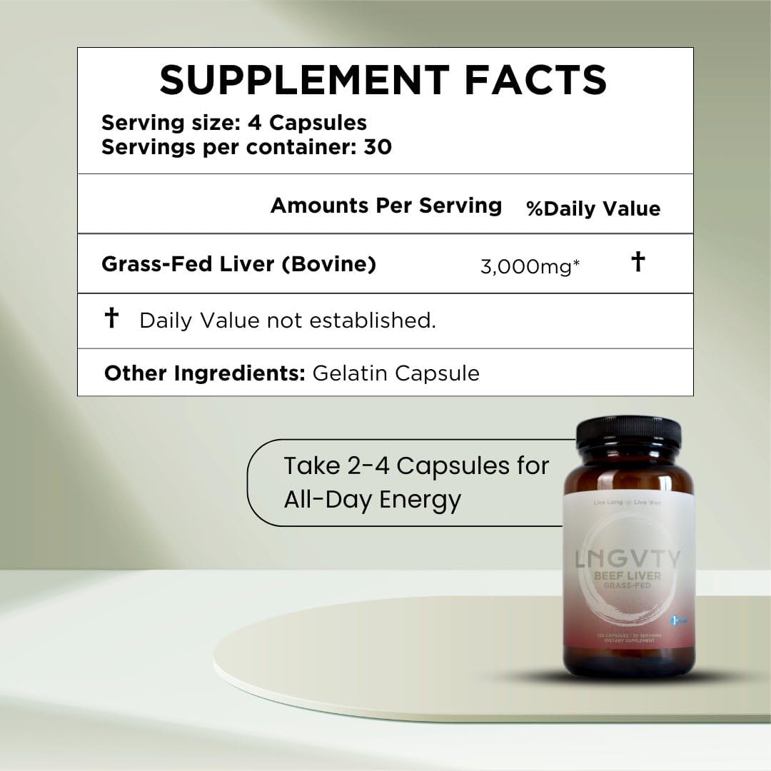120 Grass Fed Beef Liver Capsules - Natural Iron, Vitamin A, B12 - Pasture Raised in New Zealand