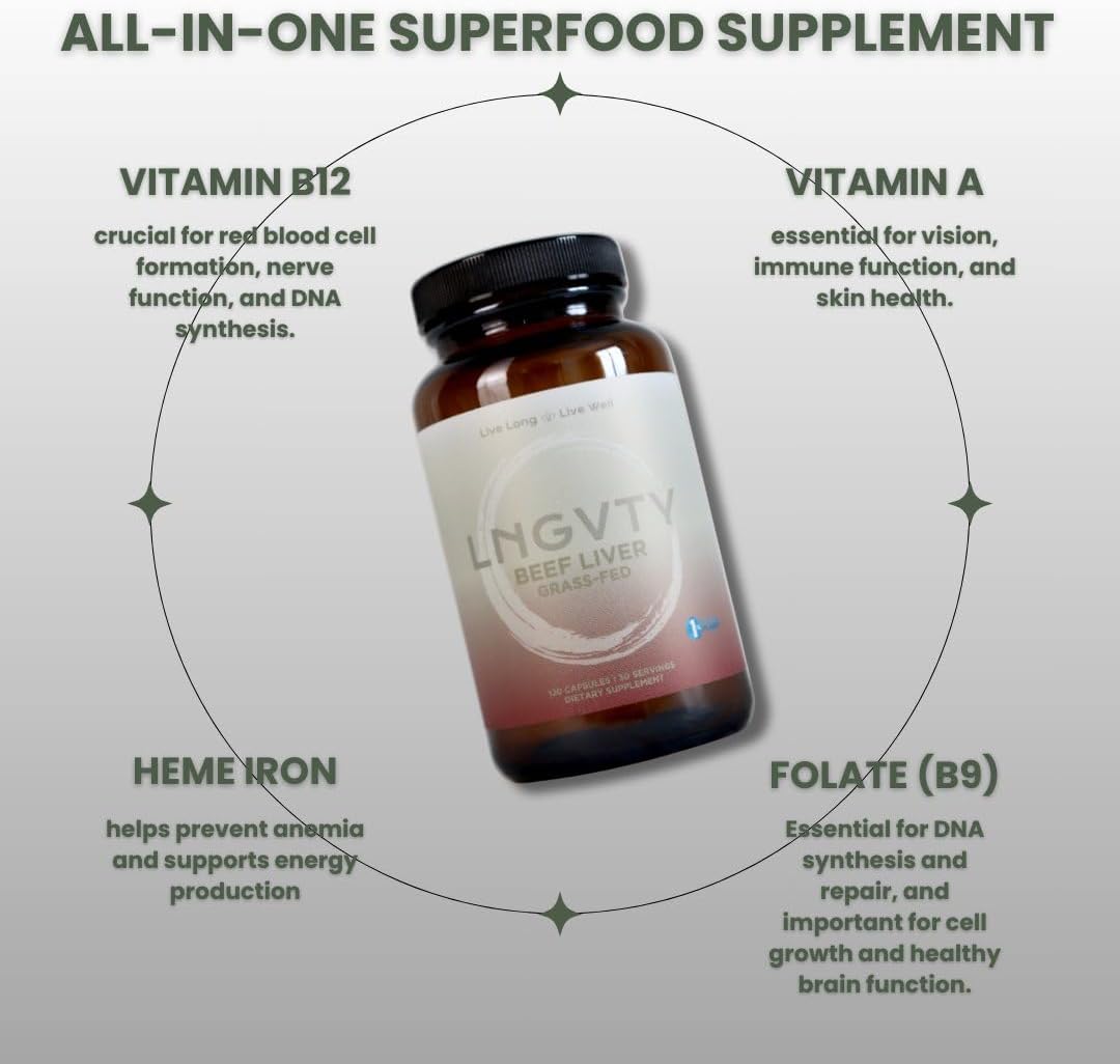 120 Grass Fed Beef Liver Capsules - Natural Iron, Vitamin A, B12 - Pasture Raised in New Zealand