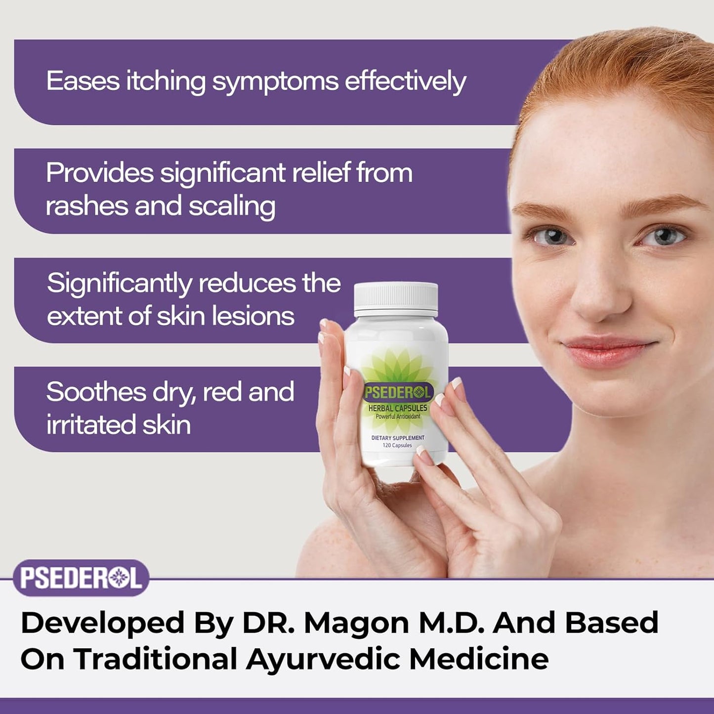 120 Herbal Capsules for Psoriasis Support, Natural Ayurvedic Supplement with 6 Antioxidant Herbs for Dry and Itchy Skin