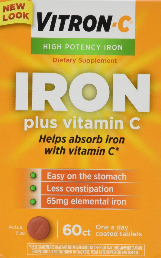 120 High Potency Iron Supplement Tablets by Vitron-C, 60 Ct Each, Pack of 2