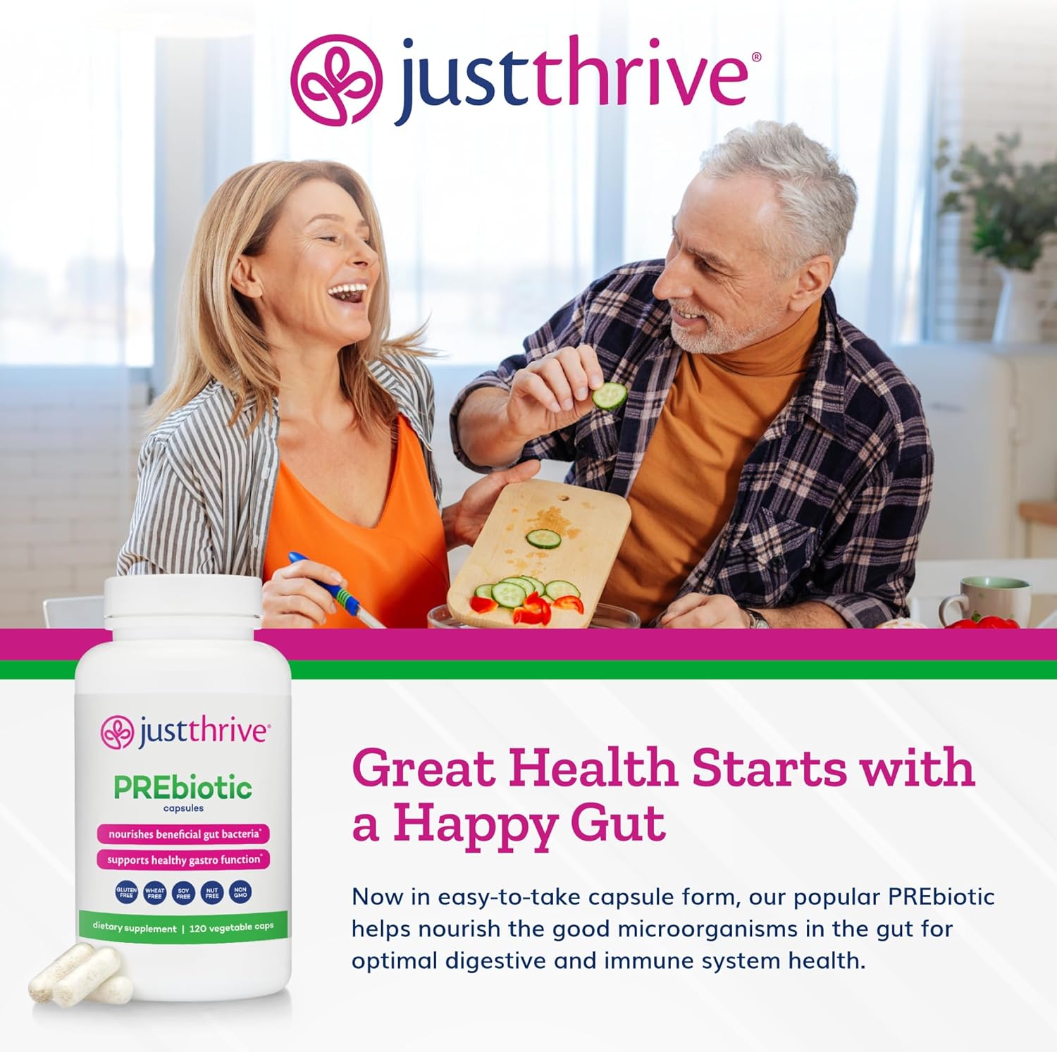 120 Just Thrive PREbiotic Capsules for Improved Gut Health and Immune Support