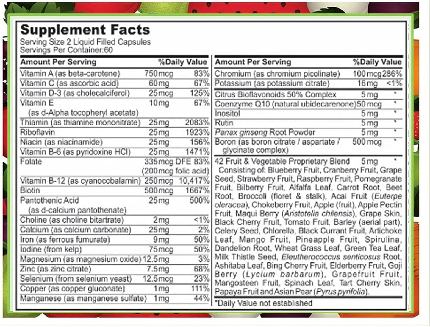 120 Liquid Capsules Loaded with Multivitamins, Antioxidants for Daily Women Men Senior Adult - SJJ DEPOT Fruit and Vegetable Multivitamin Supplement