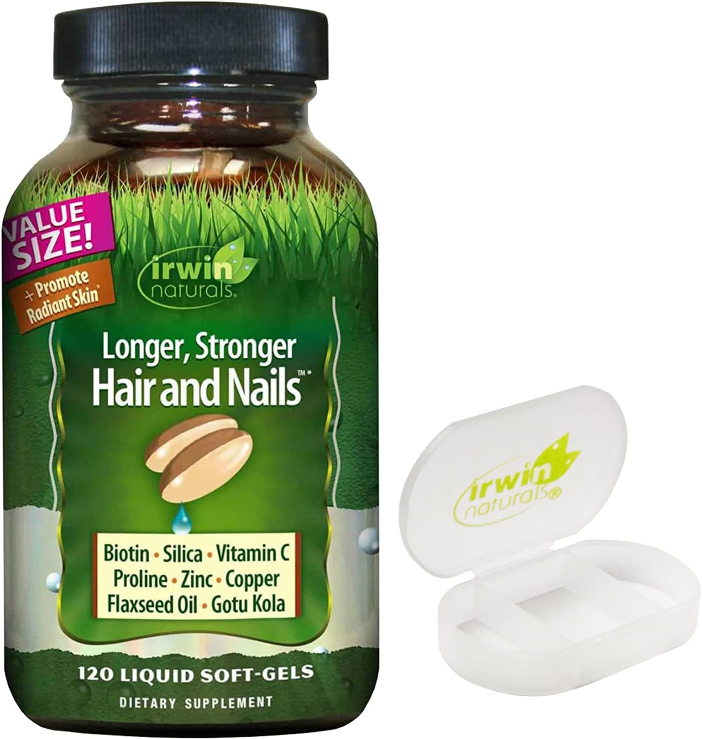 120 Liquid Softgels of Irwin Naturals Hair and Nails Supplement for Stronger, Longer Hair and Nails with Vibrant Shine