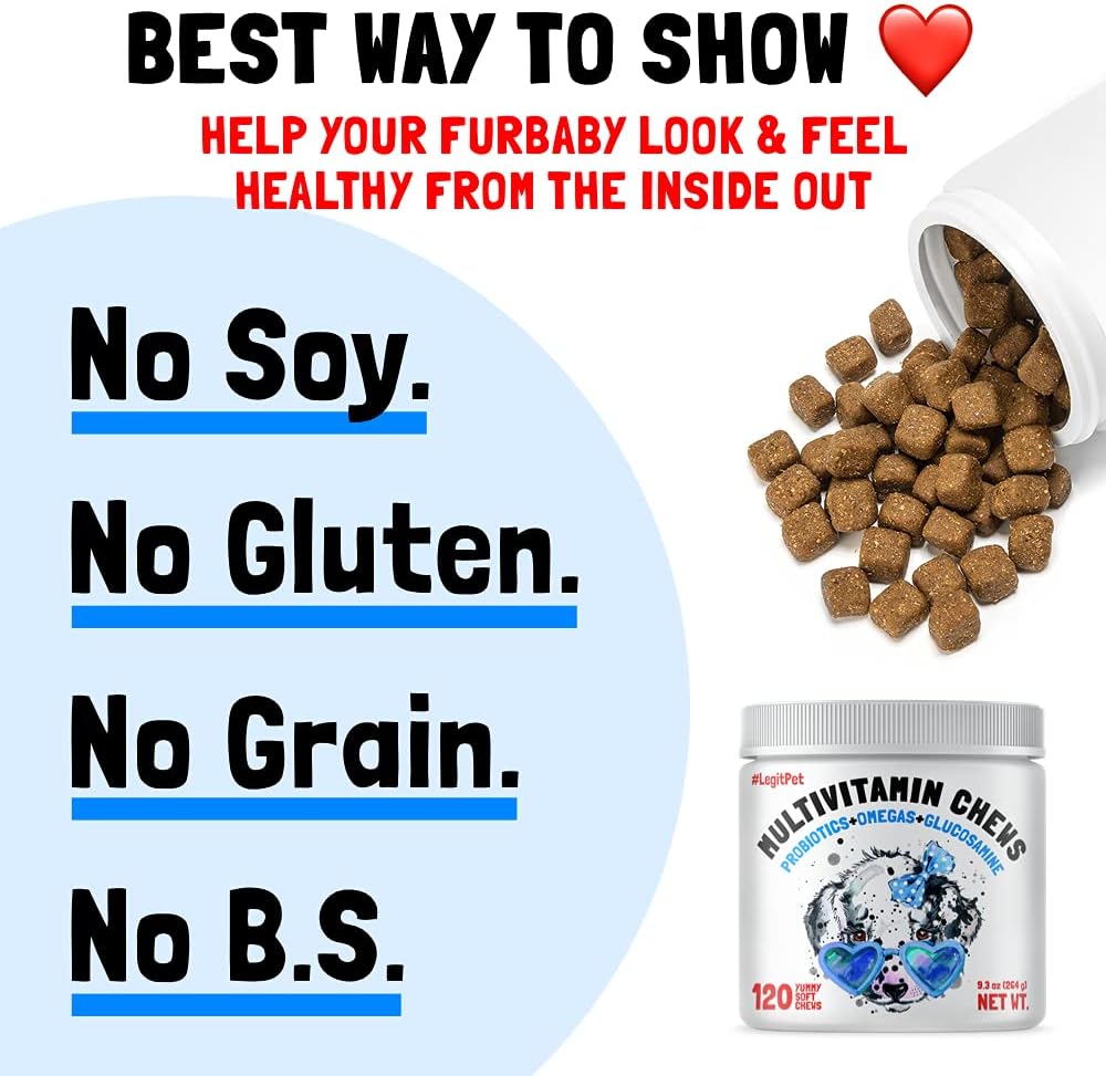 120 Multivitamin Chews for Dogs with Glucosamine, Chondroitin, Probiotics, Digestive Enzymes, and Omegas - Supports Joint, Immune, Skin, and Heart Health
