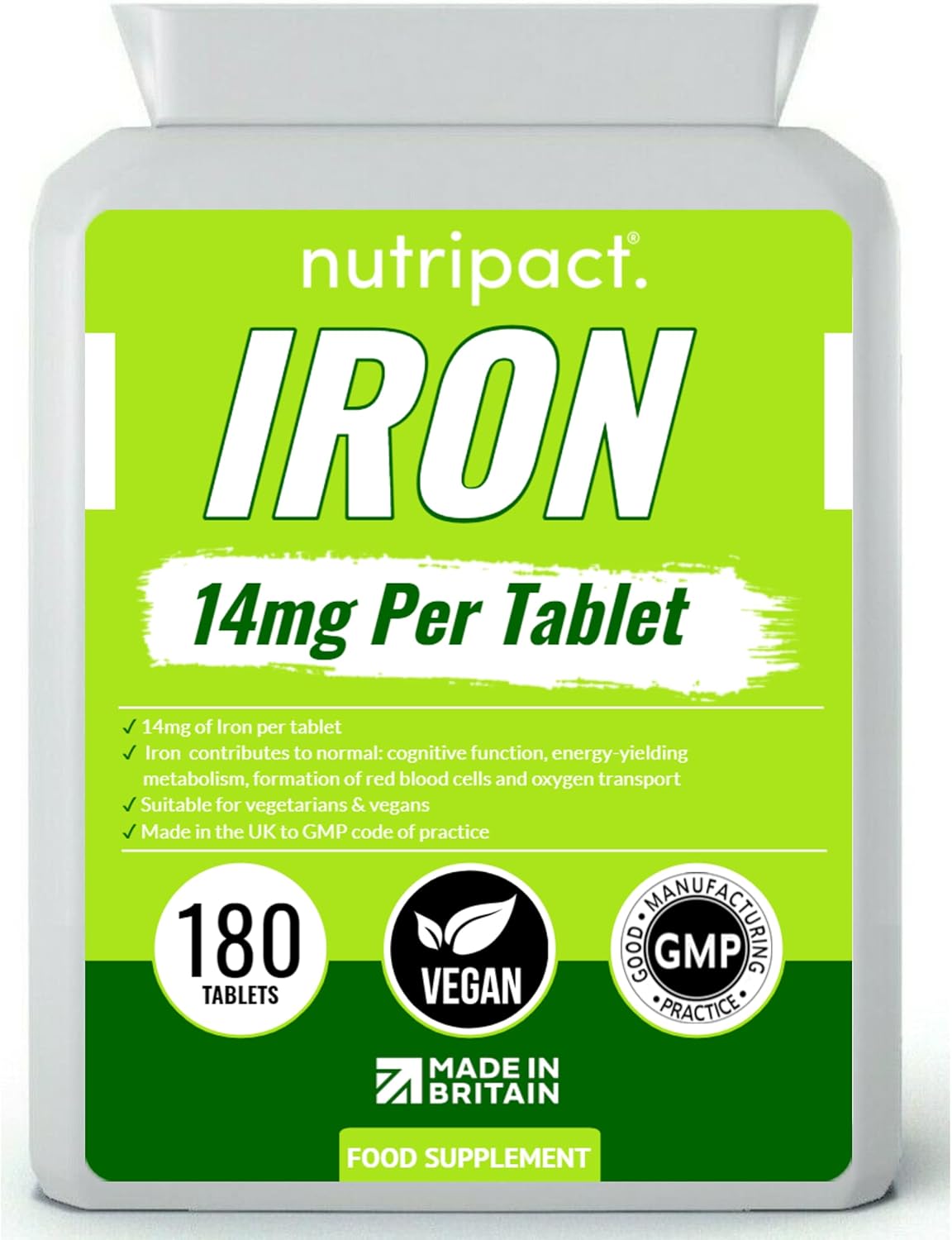 120 Pack Iron Tablets 14mg - Vegan One a Day Supplement for Energy & Immunity - Reduces Tiredness & Boosts Cognitive Function - UK Made